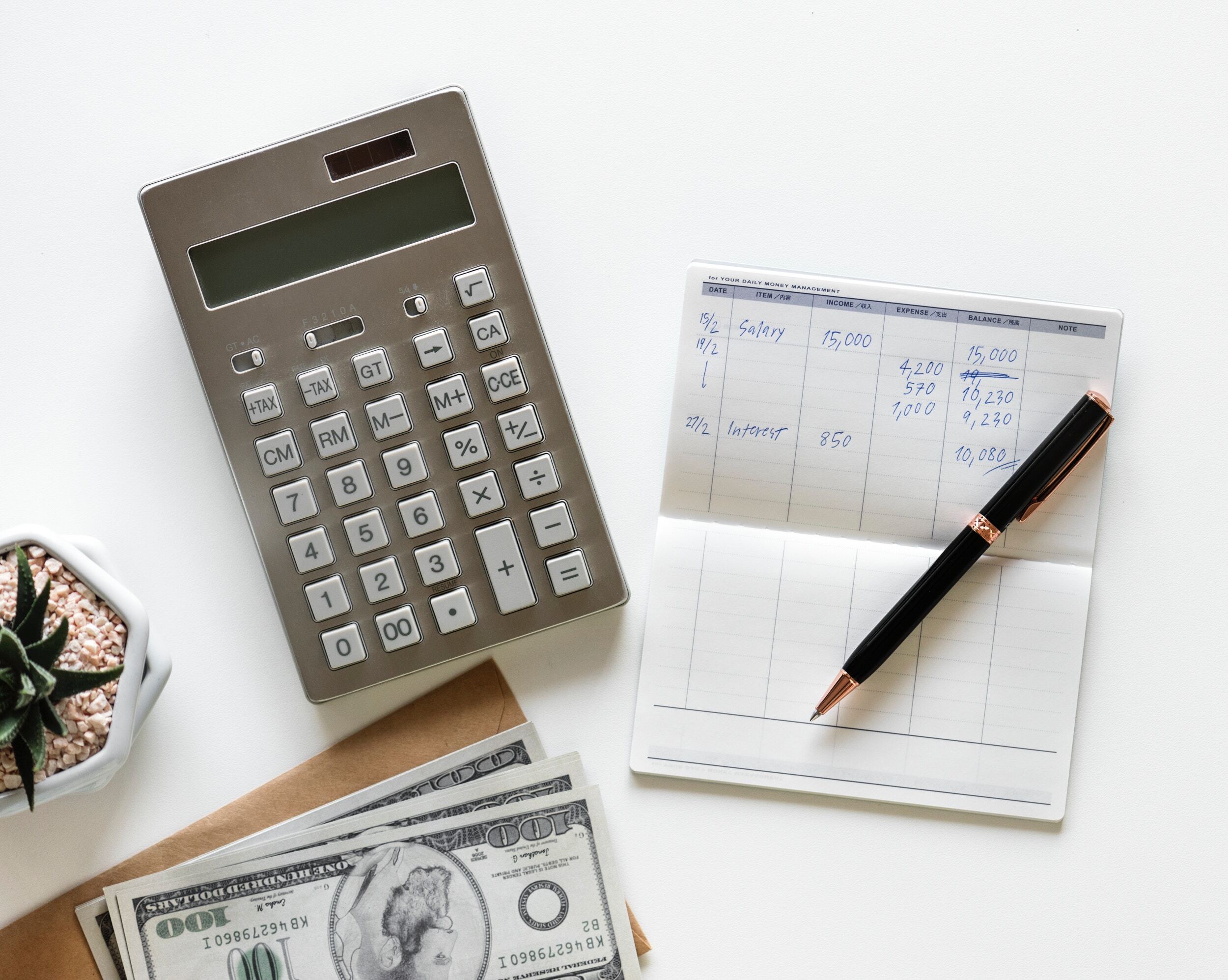 calculator and pen